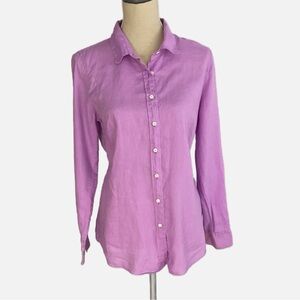 J. Crew Perfect Linen Shirt Size 10 Light Purple Lavender
